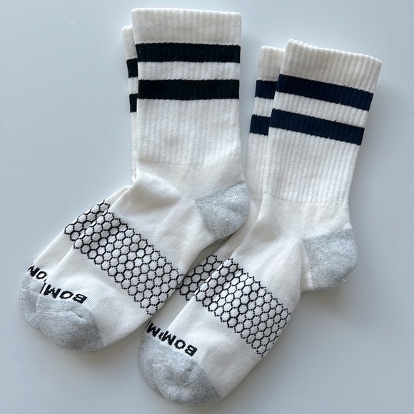 Bombas New 2 pair Vintage Stripe Half Calf Socks Large White Gray Black - Picture 1 of 4